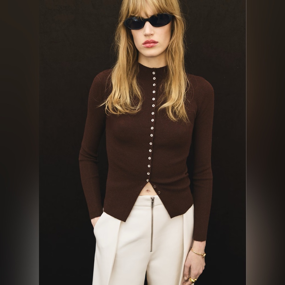 Mango Fine Rib Knit Cardigan XS
